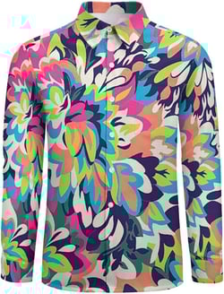 Men Funnky Causal Flowers Shirts Long Sleeve Casual Hawaiian Button Down Flowers Printed Shirt 2XL