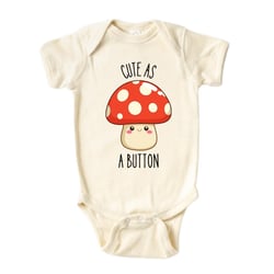 Funny Baby Bodysuit Cute as a Button Mushroom Baby Cotton Custom Baby Clothes Unisex Baby Announcement Onesie for Boys and Girls (Short Sleeve Natural, 6-9m) 6-9m Short Sleeves Natural