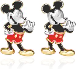 Disney Womens 3D Mickey Mouse Stud Earrings, Official License Flash-Plated and Enamel Sterling Silver Stud Earrings