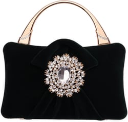 Velvet Evening Bags For Women With Flower Closure Rhinestone Crystal Embellished Clutch Purse For Party Wedding Dark Black