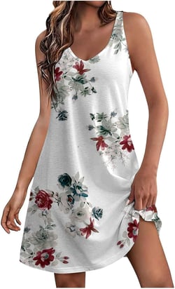 Casual Summer Dresses for Women Trendy V Neck Sleeveless Tank Dresses Loose Floral Printed Hawaiian Dresses Sundress