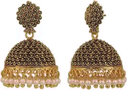Efulgenz Oxidized Indian Earrings for Women Boho Vintage Antique Faux Pearl Indian Oxidized Jhumki Jhumka Dangle Earrings Jewelry Indian Oxidized Jewelry for Navratri Gold