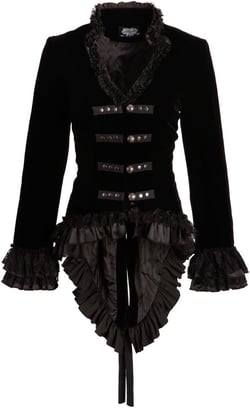 Pretty Attitude Womens Black Velvet Victorian Steampunk Tail Jacket with Back Lacing