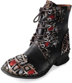 TMA EYES Women's Ankle Booties Lace Up Combat Boot Geometric Pattern With Leather Stitching Shoes 7 Black