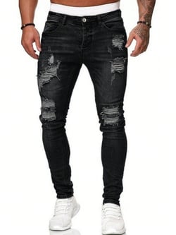 Men's Distressed Stretch Skinny Jeans, Casual Streetwear Slim Fit Pants