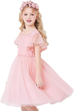 HILEELANG Flower Girl Maxi Dress Princess Lace Tulle Photo Gowns Wedding Party Dress 3T 1#pink