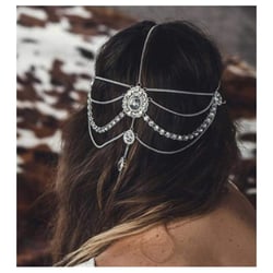 Bohemian Crystal Head Chain Rhienstone Headchain Bridal Headband Gemstone Drop Headchain Wedding Headdress Prom Party Hair Accessories Festival Headpiece for Women and Girls(Silver)