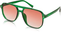 FEISEDY Retro Square Aviator Sunglasses Women Men 70s Vintage Trendy Plastic Frame Sun Glasses B2835 008 Green Transparent Frame/Reddish Brown Gradient Lens 57 Millimeters