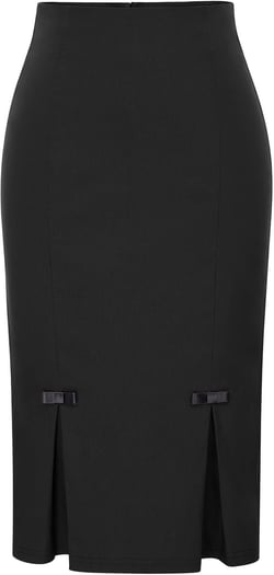 Belle Poque Women Midi High Waist Office Stretchy Pencil Skirt with Bow-Knot BP587 Small Black