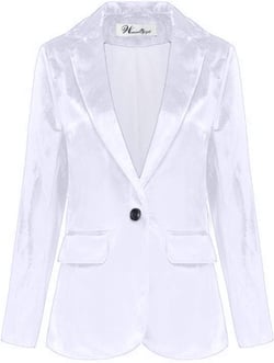 Wemaliyzd Womens Velvet Jacket Slim Fit 1 Button Blazer Office Lady Large White