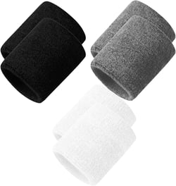 Men Women Wristbands Terry Cloth Moisture Wicking for Sports Tennis Gym Work Out Black,White,Gray-3 Pack