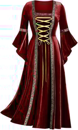 WKSCLPAI Plus Size Costumes Clearance Items Medieval Renaissance Dresses Women's Long Sleeve Lace Up Gold Velvet Victorian Dress Square Neck Punk Gothic Dresses Red