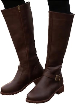 women boots Round Toe Low Heel Leather Vintage Warm Keep Boots Women wih Zipper Knee High Boots 9.5 Brown
