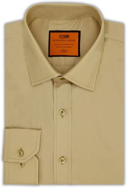 Steven Land Men's Signature Slim fit Dress Shirt, Long Sleeve, 100% Cotton, Available Big and Tall Khaki 19" Neck 36"-37" Sleeve
