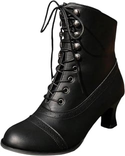 Boots for Women Mid Calf Victorian Boots Lace up Side Zipper Mid Heel Ankle Bootie 70s Vintage Knight Goth Leather Boots