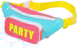 Three Pockets Neon Retro 80s Fanny Pack for Women Men Travel Festival Theme Party Vintage Rave Accessories Plus Size Belt Bag (PARTY)