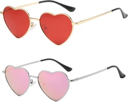 Onrtry Heart Shaped Polarized Sunglasses for Women Vintage Lovely Metal Frame Sun Glasses A09 Gold/Red+silver/Pink Mirror 54 Millimeters
