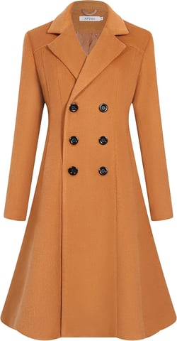 Women's Winter Wool Trench Coat Long Double Breasted Vintage Overoat Jacket WS02 Camel XS