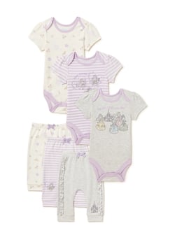 Disney Princess Disney Baby Wishes + Dreams Baby Girl Princess Bodysuits and Pants Outfit Set, 9-Piece, Newborn-12 Months