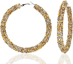 Glitter Hoop Earrings for Women Bohemian Sparkle Rhinestone Resin Wrapped Big Hoop Dangle Earrings Jewelry Gold