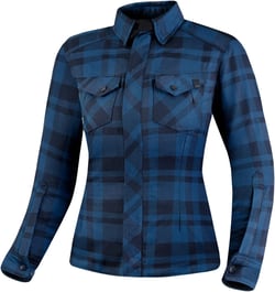 SHIMA RENEGADE LADY 2 Motorcycle Shirt for Women - Armored Plaid Biker Flannel Jacket with FiberQL - Aramid and Cooling layer, CE Back, Shoulder, Elbow Protectors, Zipper and Snap Closure (Blue, L)