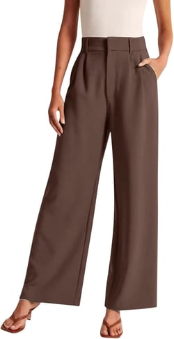 Women's Wide Leg Palazzo Pants High Waist Elastic Flowy Leggings Straight Leg Fit Business Casual Trousers with Pockets Brown Large