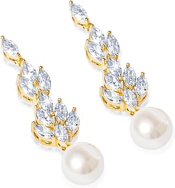 Marquise AAAAA+ Pearl Cubic Zirconia Earrings Leaf Women Jewelry CZ Elegant Tassels 18K Gold/White Gold Plated For Women Wedding Bride Bridesmaid Bridal Dangle Drop Crystal