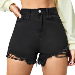 Short Jeans for Women Casual High Waisted Womens Denim Shorts Stretchy Frayed Distressed Ripped Stretchy Shorts for Women Black-d Large