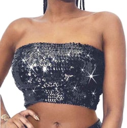 Zoestar Sequin Bra Top Sequin Crop Top Glitter Tank Top Party Performance Costume Bra for Women and Girls Black