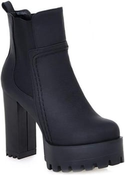 Women's Platform High Heeled Ankle Boots Round Toe Chelsea Waterproof Elastic Dressy Short Booties 4 Black