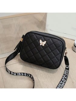 Quilted Square Crossbody Bag, Classic Metal Decor Zipper Purse, Women's Faux Leather Shoulder Bag