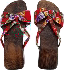 Holibanna Wooden Geta Sandals Clogs Chinese Japanese Traditional Shoes Female Kimono Wooden Slippers Sandals Summer Beach Footwear 6.5 Red