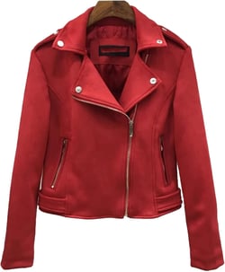 JEsilunmaMY Women's Suede Leather Jacket Lapel Asymmetric Zip Cropped Motorcycle Coat Slim Fit Fall Biker Outwear with Pocket Small Red