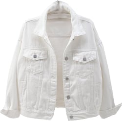 VIEWON Women's Casual Denim Cotton Button Down Long Sleeve Lapel Loose Jacket Coat Medium White