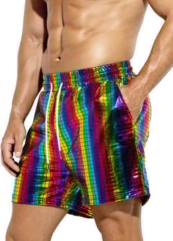 Arjen Kroos Men's Metallic Holographic Shorts Sequin Sexy Shorts for Rave Hot Party A3-rainbow-ak3117 Small