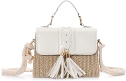 SUKUTU Straw Shoulder Bags for Women Crossbody Clutch Bag Woven Summer Beach Vacation Tassel Handbag White