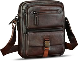 IVTG Genuine Leather Purse and Messenger Bag for Men Fashion Leather Shoulder Bags Briefcase Crossbody Satchel Bag with Strap Coffee