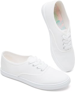 Womens Classic White Sneakers,Low Top White Canvas Shoes,Lightweight Casual Canvas Sneakers 5 White Flower