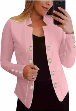 Women's Double Button Loose Fit Suit Jackets Notch Lapel Work Office Blazers Casual Open Front Blazer Medium Light Pink