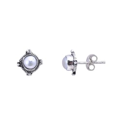 Small Stud Earrings in 925 Sterling Silver, Round Tiny Earrings Gifts for Women, Fine Jewellery for Girls with Secure Push Backs, Women Minimal Jewellery for Office (Biwa Pearl) Biwa Pearl Design 3