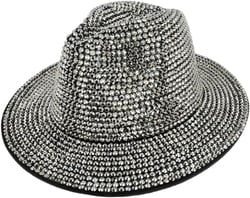 TOP HEADWEAR Fashion Bling Rhinestone Studded Wide Brim Womens Fedora Panama Hat One Size Black/Metal
