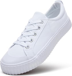 Womens White Canvas Shoes,Low Top Canvas Sneakers for Women,Casual Tennis Shoes(White,US6)