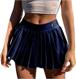 Yoyorule Zipper Side Sexy Skirt Skirt Women's Thin Pattern Pleated Cute Short Sexy Skirt Denim Skirts Navy