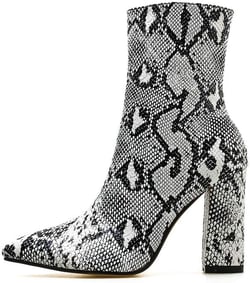 Womens Pointed Ankle Boots With Block Heels In Snake Print Bootie