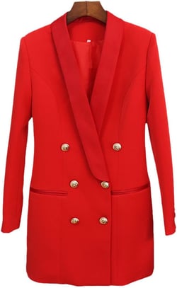 Suwequest Blazer Jacket Women's Buttons Double Breasted Satin Shawl Collar Long Red M
