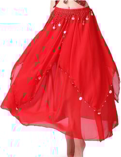 TWINKLEDE Women Belly Dance Skirts Chiffon Swing Skirt with Cion Indian Dance Costume for Women