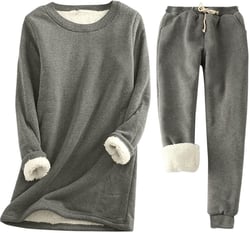 Binmer Womens Warm Sherpa Lined Pajamas Set Fleece Sweatsuit Soft Fuzzy Long Sleeve Tops +Pant Two Piece Outfits Loungewear B-dark Gray X-Large