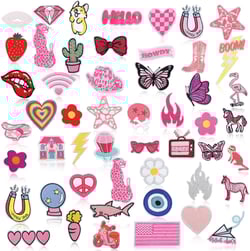 VitalCozy 60 Pcs Preppy Iron on Patches for Women Pink Applique Repair Embroidered Patches Yellow Sew on Patch for Hat Clothing Backpack Jean Jackets Dress DIY Craft Party Gifts(Cowgirl Style)