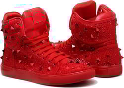 Enzo Romeo Men's High Top Crystal Shimmer Rhinestone Blink Flat Spike Fashion Sneakers Shoes BUL2 13 Red (06)