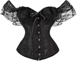 SHYMMUO Women Corset Top with Lace Sleeve Lace Up Sexy Bustier Lingerie Waist Trainer Costume Tops Small Black